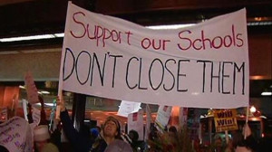outside chicago public schools headquarters on tuesday night to rally