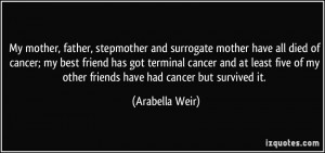 and surrogate mother have all died of cancer; my best friend ...