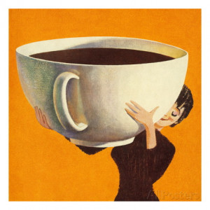 Woman Holding a Huge Cup of Coffee Art Print