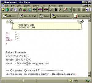name, contact information and a randomly selected quote can be added ...