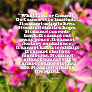 Love this quote about cancer- it's so true. I used to have it posted ...