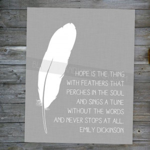 Hope Feathers Print - Emily Dickinson quote white feather silhouette ...