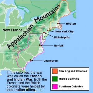 13 Colonies with Appalachian Mountains Map