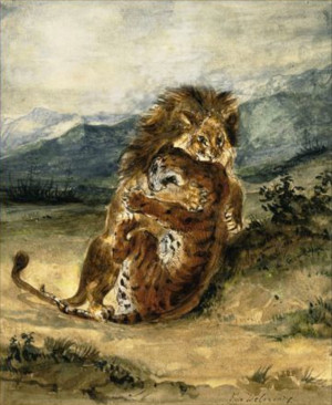 Combat of a Lion with a Tiger (n.d.) Oil on canvas. Private Collection
