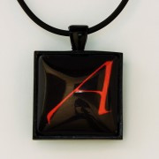 Atheist Logo, Red and Black Square Pendant Necklace