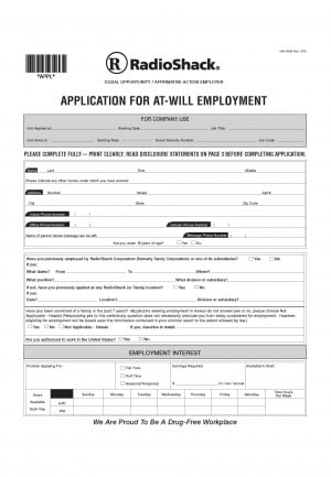Radio Shack Job Application Employment