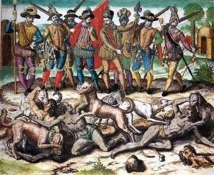 Columbus and his men hunted Natives with war-dogs.