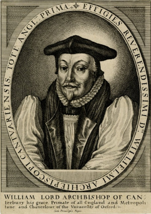 half length in an oval wearing cap ruff and episcopal robes Etching