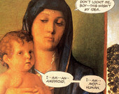 Virgin Mary Christ Renaissance Art with Comic Book Sayings Collage
