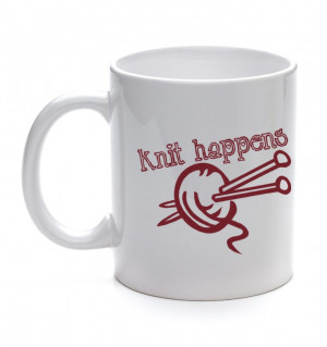 Knit Happens Coffee Mug Funny Knitters Gift Quote with Ball of Yarn ...