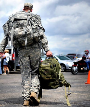 Soldiers return home from war.
