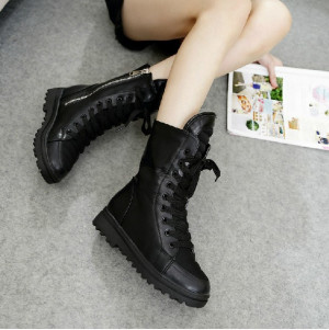 Boots Vintage Combat Army Punk Goth Ankle Shoes Women Biker PU Leather