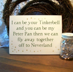 Tinker Bell and Peter Pan Painted Wood Wedding Sign Love Shabby Fairy ...