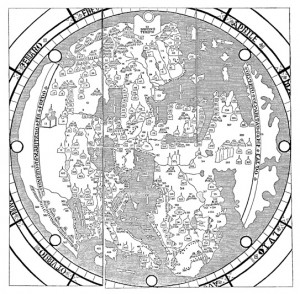 Redrawing of the Leardo world map with numbered locations/points of ...