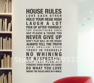 Wall Quote ,home decorations, House rule Wall Sticker never give up ...