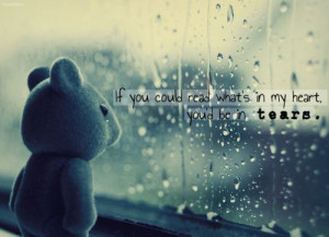 cute, heart, photography, rain, sad, tears, teddy bear, text, typo ...