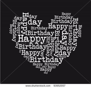 black and white happy birthday heart isolated vector illustration
