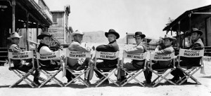 Cast on the set of The Magnificent Seven (1960)