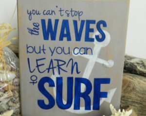 Waves & Surf Beach Quote Hand Painted Wood Sign SALE