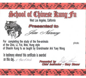 young ark y wong garys kungfu certificate jims kungfu diploma