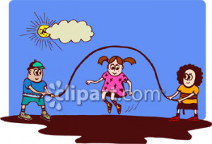 Boys and Girls Jumping Rope at Recess Royalty Free Clipart Image
