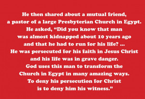 ... persecute again: an interview with an Egyptian Presbyterian missionary