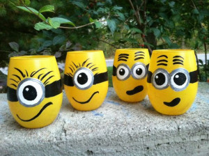 Minion Mania Set of Four Stemless Wine Glasses by srolston123, $50.00