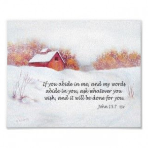 peaceful winter country scene with a reassuring Bible verse. John