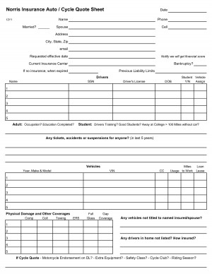Auto Quote Sheet Template