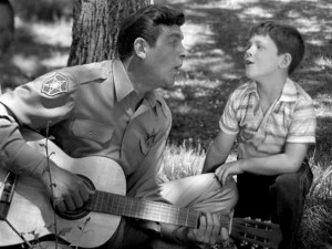 Andy Griffith as Sheriff Andy Taylor and Ron Howard as his son, 