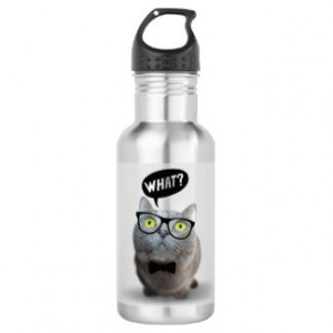 Cute Cat kitten with glasses what quote print 18oz Water Bottle