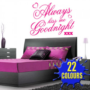 Magenta Always kiss Me Goodnight v2 decal on a bedroom wall