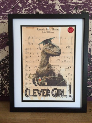 Jurassic Park Theme sheet music, Raptor print, Clever Girl quote, wall ...
