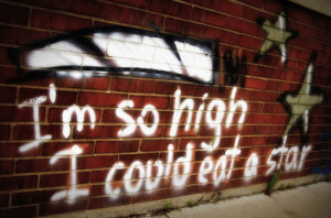 art, graffiti, high, joint, marijuana, spray paint, stars, weed