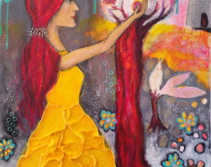 ... Original Mixed Media Painting - Piarom - Folk Art - Rainer Maria Rilke