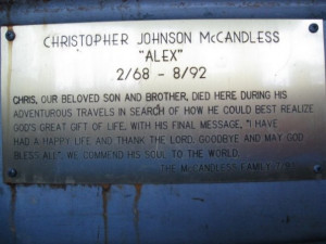 Chris Mccandless plaque on the magic bus