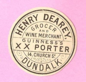 Old Guinness Bottle Label Dearey XX Porter Dundalk Irish Bar Pub Beer ...