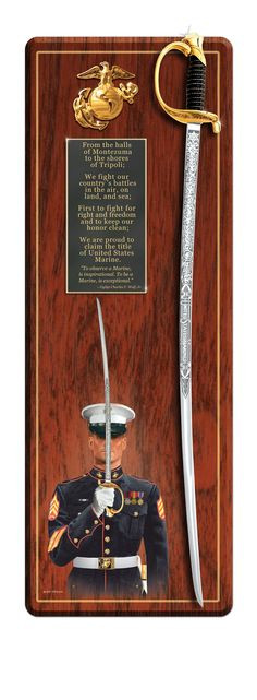 ... NCO sword sculpture, Marines' Hymn, quote and emblem. Portrait by