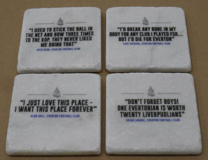 Home » Coasters » 4 Tumbled Marble Coasters – Everton FC Quotes