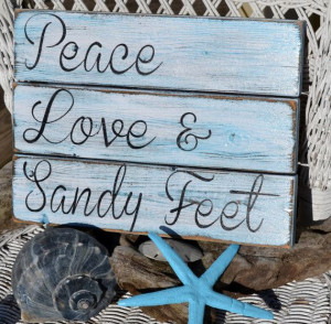 Beach Decor, Beach Wedding, Peace Love Sandy Feet Pallet Sign, Coastal ...
