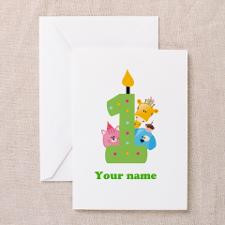 First Birthday candle and animals Greeting Card for