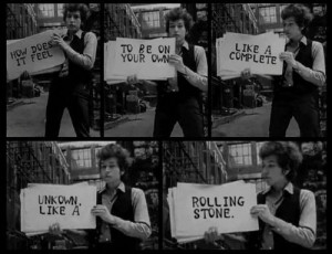 Bob Dylan with his lyrics to 