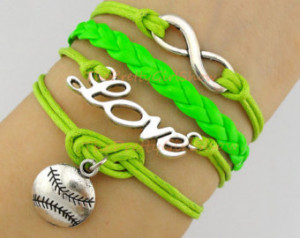 Infinity Wish, Love, Softball, Baseball Charm Bracelet in Silver, Lime ...
