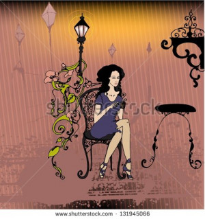 Little Girl Drinking Coffee Illustrated cute girl drinking