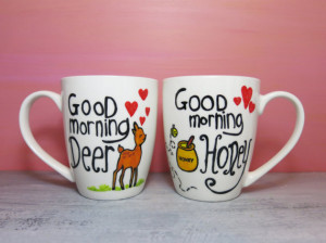 Good morning honey Good morning Deer white coffee mugs set of 2