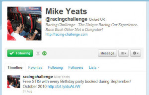 Twitter Bio Example @RacingChallenge