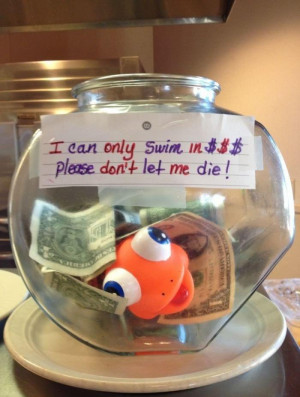 Funny tip jar in a restaurant