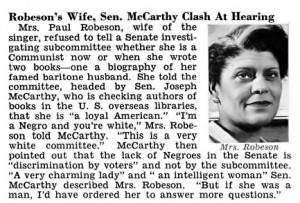Wife of Paul Robeson and Senator Joseph McCarthy Clash at HUAC Hearing