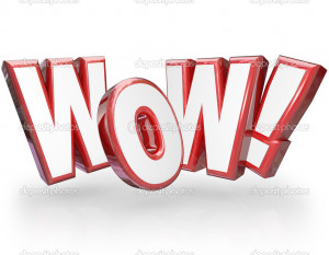 The word Wow in big red 3D letters to show surprise and astonishment ...