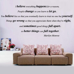 MARILYN MONROE I Believe Everything Happens Quote Vinyl Wall Decal ...